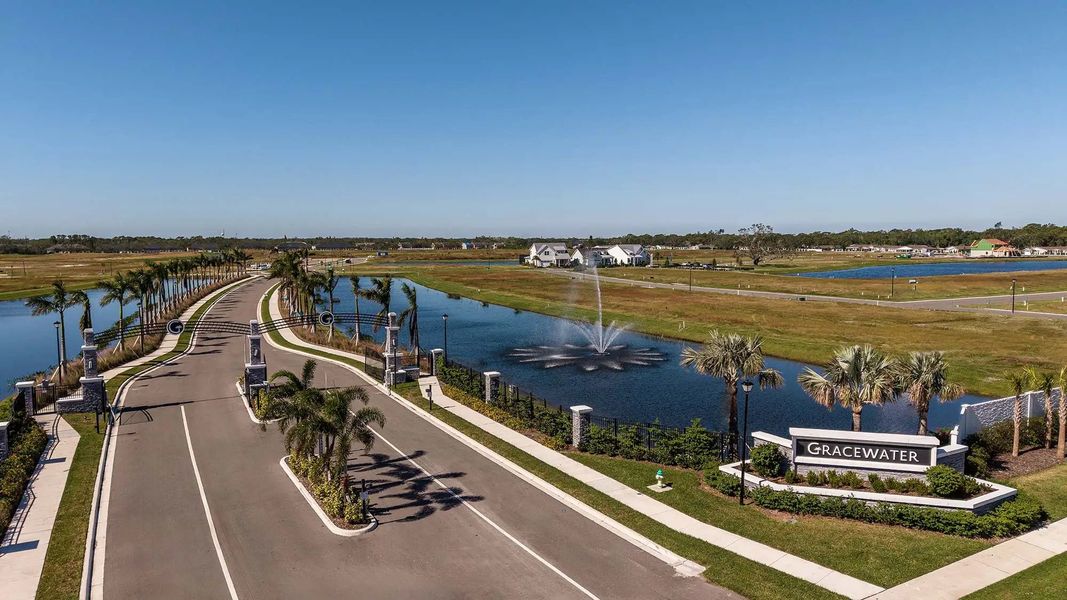 Main entrance to the Gracewater master-planned community in Sarasota, FL, featuring its landmark signage (Image 1). Main entrance to the Gracewater master-planned community in Sarasota, FL, featuring its landmark signage (Image 1).