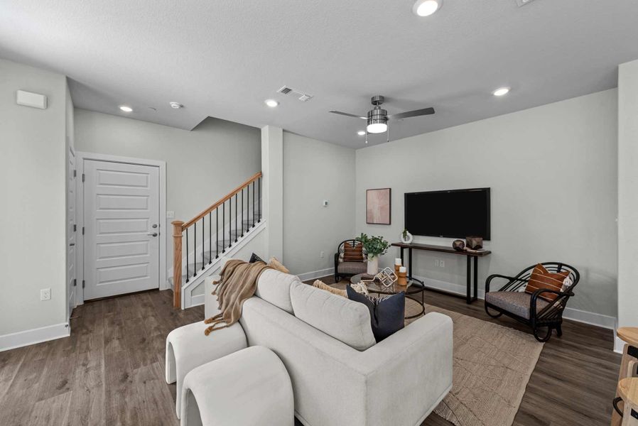 Furnished interior in a model home at Double Creek Crossing Townhomes in Round Rock (Image 8).
