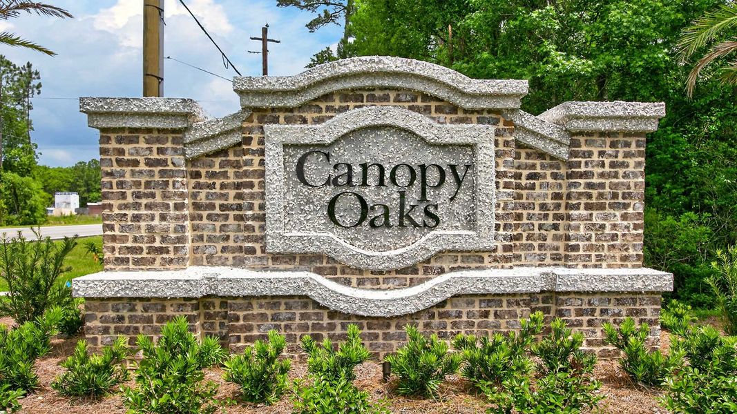 Entrance to the Canopy Oaks community in Kingsland, GA, featuring signage and landscaping (Image 1). Entrance to the Canopy Oaks community in Kingsland, GA, featuring signage and landscaping (Image 1).
