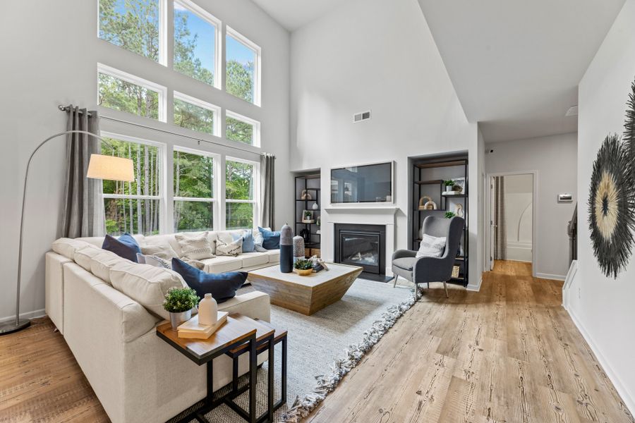 family room at Baldwin Place by Century Communities in Dawsonville Georgia