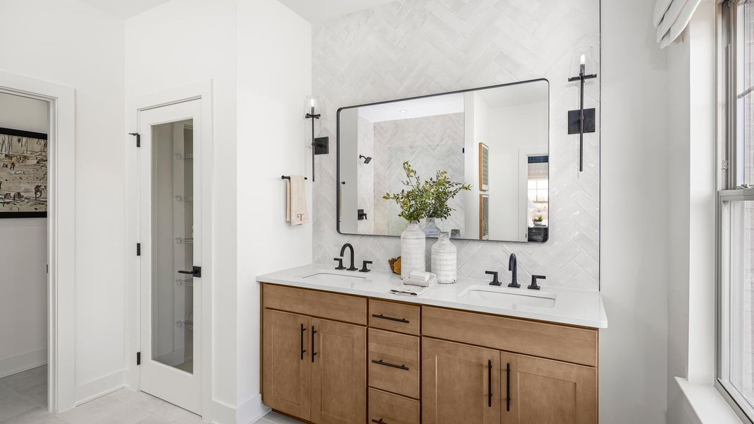 Spa-like primary baths with dual sink vanity Spa-like primary baths with dual sink vanity
