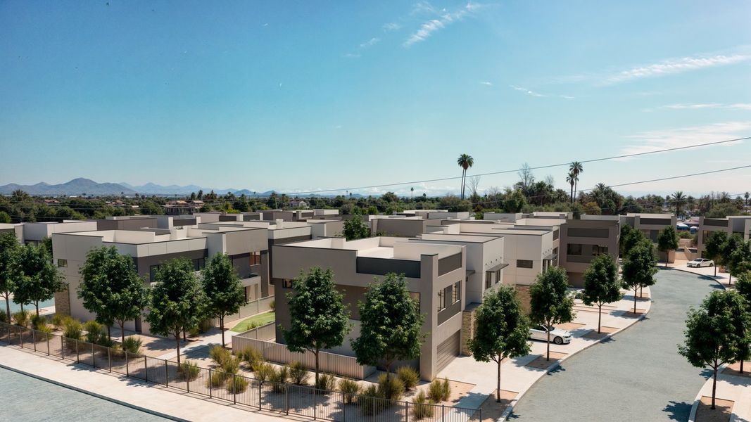 Aerial view of the 8th Place Duplexes community in Phoenix, AZ, showing layout and nearby surroundings (Image 5).