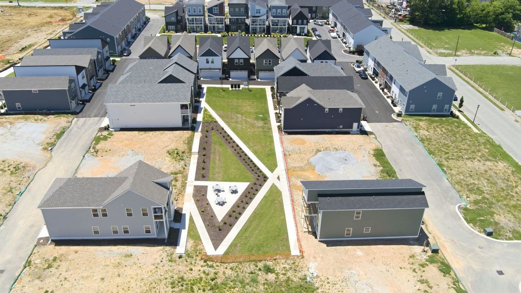 Aerial view of The Parks of Mill Town, a new home community located near downtown Chattanooga, Tennessee.