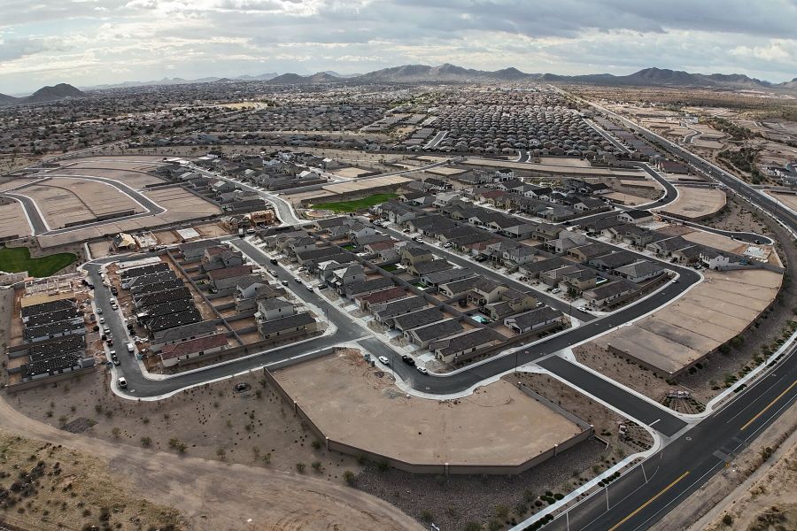 Aerial view of the Pinnacle at San Tan Heights community in San Tan Valley, AZ, showing layout and nearby surroundings (Image 15).