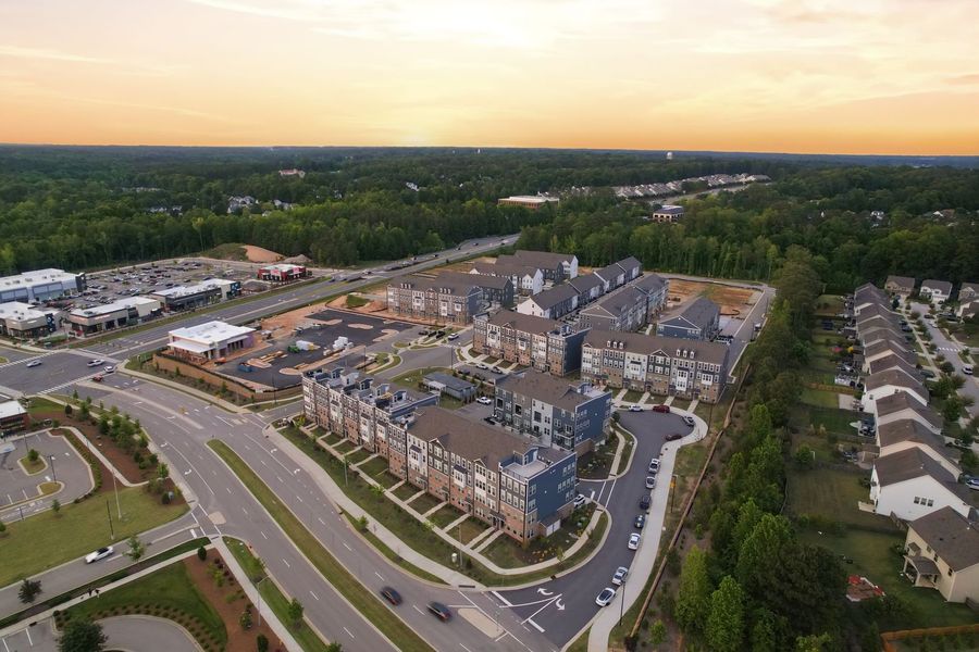 Aerial view of the Grove 98 community in Wake Forest, NC, showing layout and nearby surroundings (Image 16).