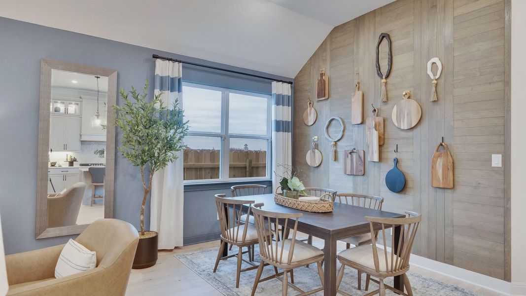 Experience refined dining with exquisite wood accents and contemporary decor in Spring Creek, Texas.