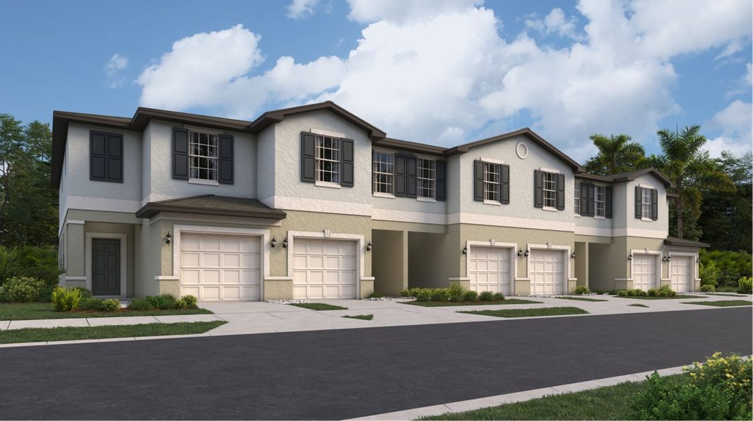 Front exterior of a home in the Angeline: The Townhomes community, located in Land O' Lakes, FL (Image 3). Front exterior of a home in the Angeline: The Townhomes community, located in Land O' Lakes, FL (Image 3).