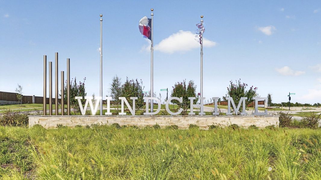 Entrance to the Windchime community in Celina, TX, featuring signage and landscaping (Image 2). Entrance to the Windchime community in Celina, TX, featuring signage and landscaping (Image 2).