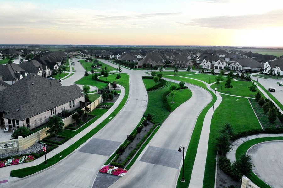 Aerial view of the Cambridge Crossing: 74ft. lots community in Celina, TX, showing layout and nearby surroundings (Image 12).