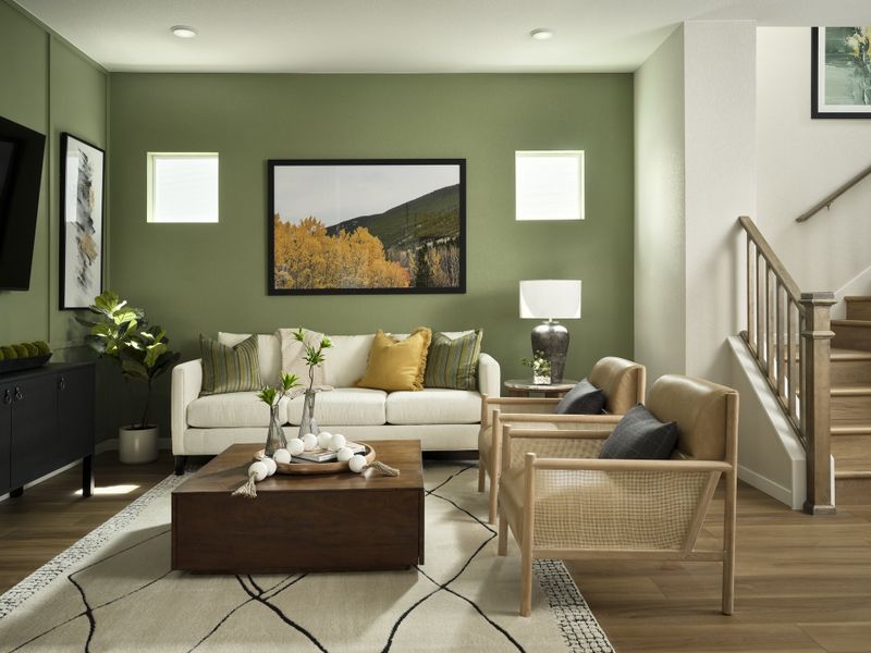 Furnished interior in a model home at Elevate at Wolf Ranch in Colorado Springs (Image 6). Furnished interior in a model home at Elevate at Wolf Ranch in Colorado Springs (Image 6).