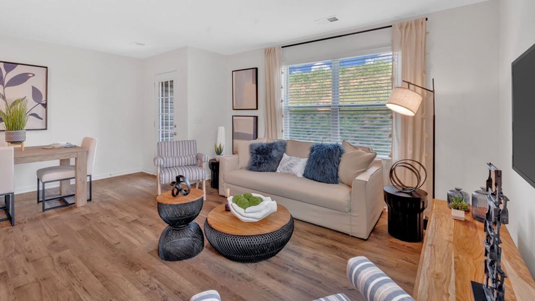 Furnished interior in a model home at Hudson Terrace Townhomes in Bristol (Image 11).