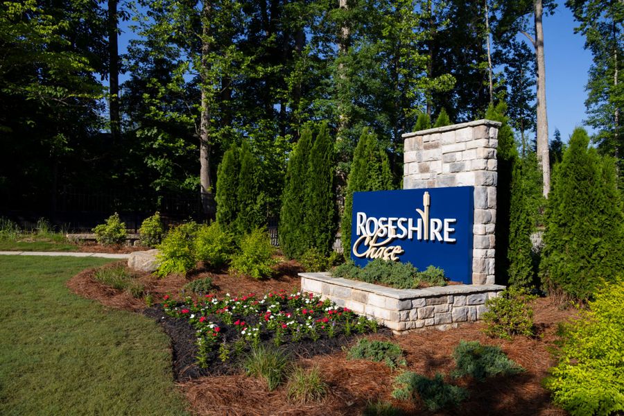 Entrance to the Roseshire Chase community in Huntersville, NC, featuring signage and landscaping (Image 10). Entrance to the Roseshire Chase community in Huntersville, NC, featuring signage and landscaping (Image 10).