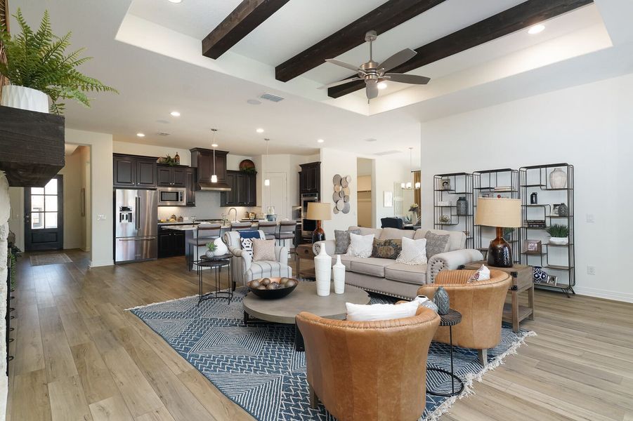 Furnished interior in a model home at Kinder Gale 65’s at Kinder Ranch in San Antonio (Image 17). Furnished interior in a model home at Kinder Gale 65’s at Kinder Ranch in San Antonio (Image 17).