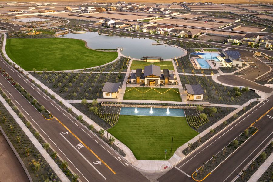 Aerial view of the Soleo community in San Tan Valley, AZ, showing layout and nearby surroundings (Image 19).