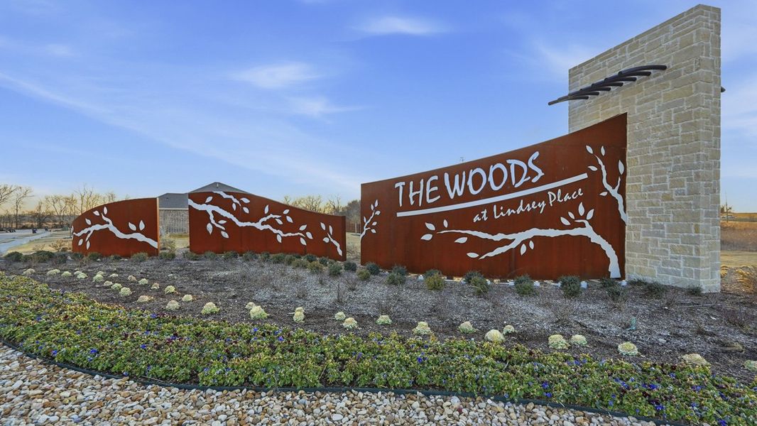 Entrance to the The Woods at Lindsey Place community in Anna, TX, featuring signage and landscaping (Image 2).