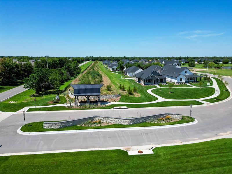 Aerial view of the The Courtyards at Jacobs Farm community in Wichita, KS, showing layout and nearby surroundings (Image 21). Aerial view of the The Courtyards at Jacobs Farm community in Wichita, KS, showing layout and nearby surroundings (Image 21).