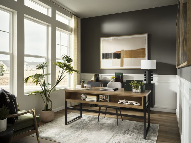 Furnished interior in a model home at Elevate at Wolf Ranch in Colorado Springs (Image 2). Furnished interior in a model home at Elevate at Wolf Ranch in Colorado Springs (Image 2).