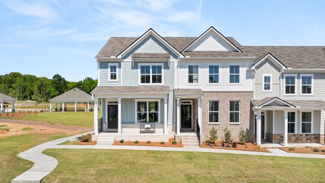 Front exterior of a home in the Waypoint community, located in Flowery Branch, GA (Image 2).