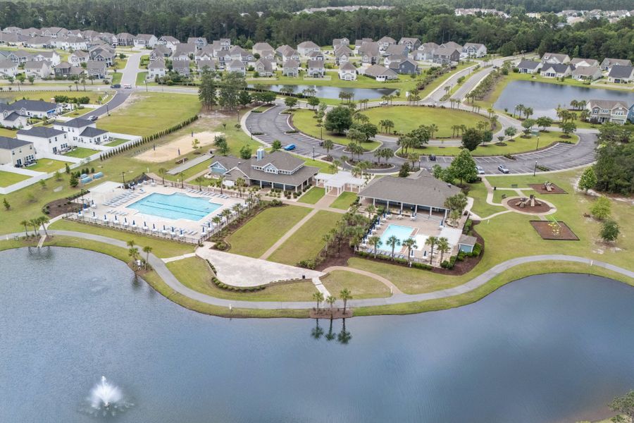 Aerial view of the Clear Pond - The Coastline Series community in Myrtle Beach, SC, showing layout and nearby surroundings (Image 11).