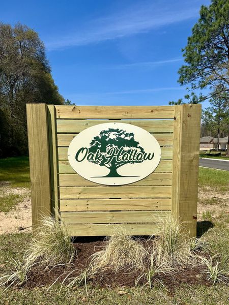 Entrance to the Oak Hollow community in Crestview, FL, featuring signage and landscaping (Image 1).