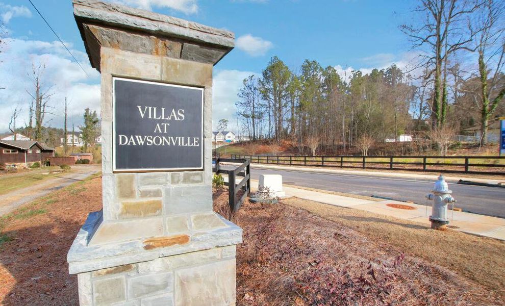 Entrance to the Villas at Dawsonville community in Dawsonville, GA, featuring signage and landscaping (Image 1). Entrance to the Villas at Dawsonville community in Dawsonville, GA, featuring signage and landscaping (Image 1).