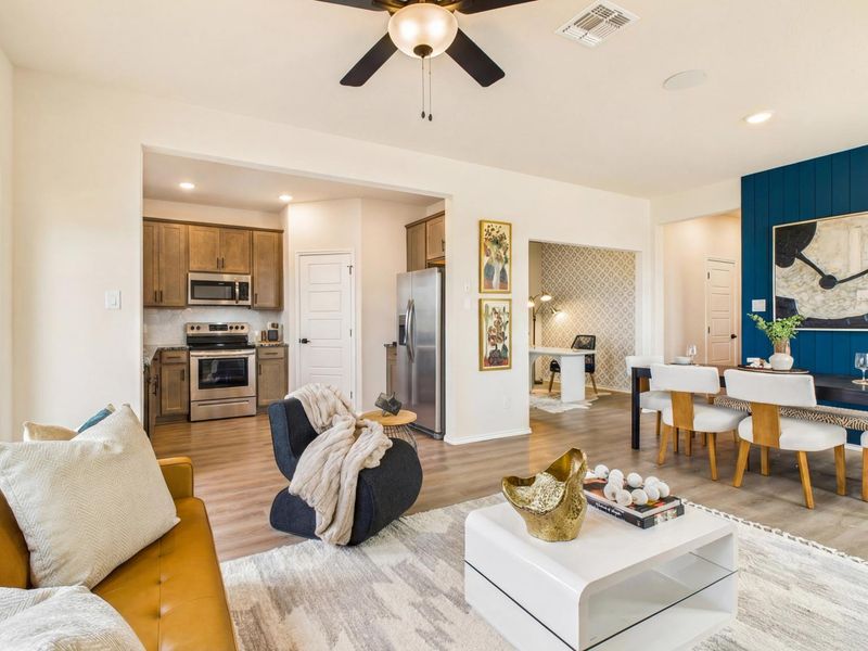 Furnished interior in a model home at Meadows at Oak Creek in San Antonio (Image 3). Furnished interior in a model home at Meadows at Oak Creek in San Antonio (Image 3).