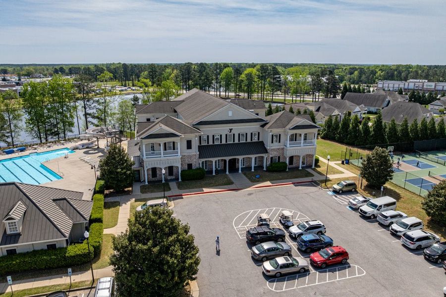 Aerial view of the Watson at Flowers Plantation community in Clayton, NC, showing layout and nearby surroundings (Image 15).