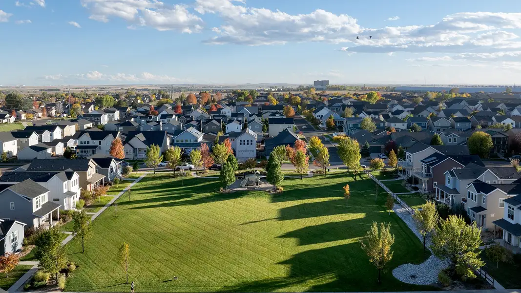 Aerial view of the Brighton Crossings community in Brighton, CO, showing layout and nearby surroundings (Image 1). Aerial view of the Brighton Crossings community in Brighton, CO, showing layout and nearby surroundings (Image 1).