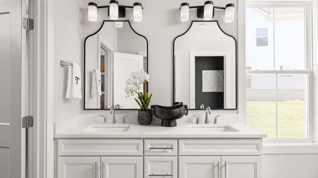 Spa like primary baths with dual sink vanity