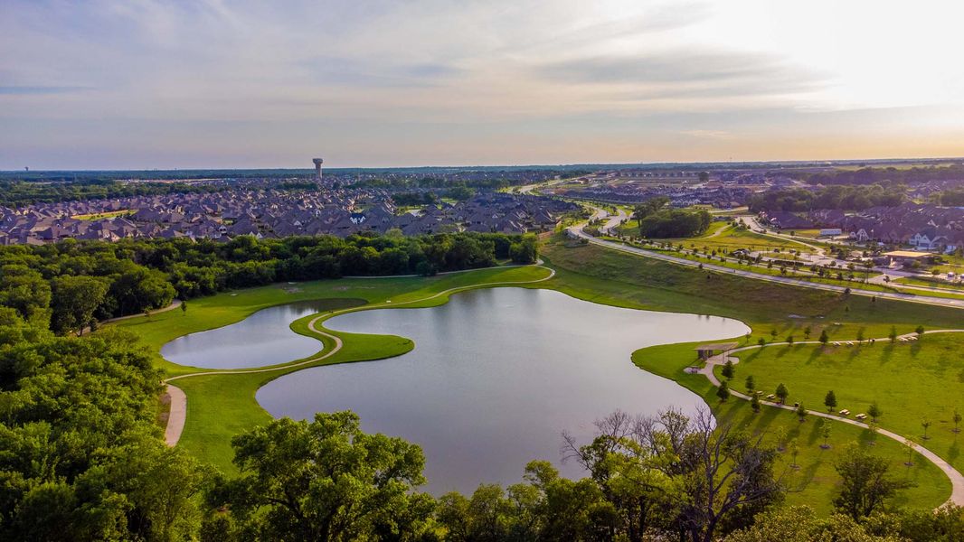 Aerial view of the Trinity Falls community in McKinney, TX, showing layout and nearby surroundings (Image 14).
