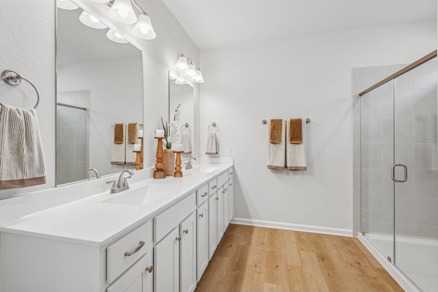 The Kettering II- Primary Bathroom with Dual Vanity and Large Walk-In Shower