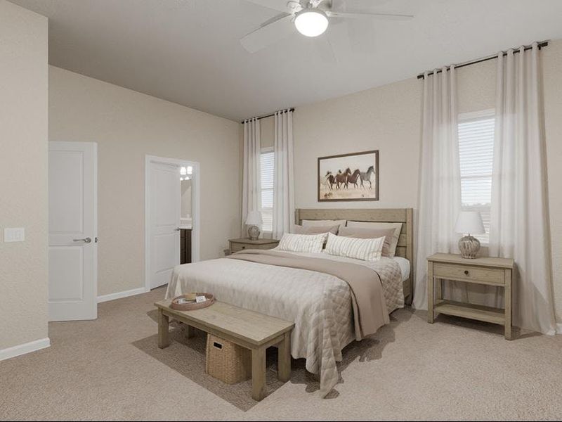 Enjoy large bedrooms, including a private owner`s suite. (Artist`s rendering of the Primrose by Highland Homes)