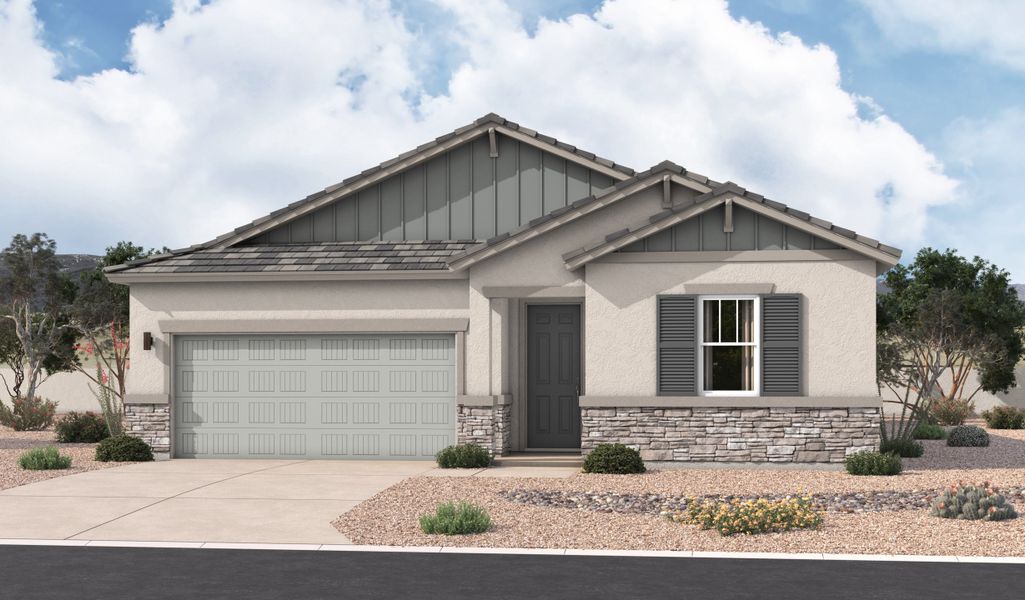 Front exterior of a home in the Desert Bloom at Monarch community, located in Marana, AZ (Image 7). Front exterior of a home in the Desert Bloom at Monarch community, located in Marana, AZ (Image 7).