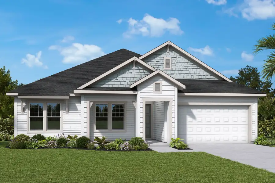 Front exterior of a home in the Sagebrush at EverRange – Executive Collection community, located in Jacksonville, FL (Image 5). Front exterior of a home in the Sagebrush at EverRange – Executive Collection community, located in Jacksonville, FL (Image 5).
