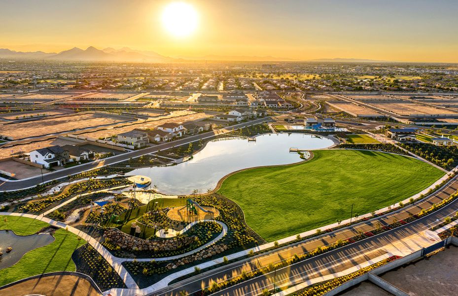 Aerial view of the Soleo community in Queen Creek, AZ, showing layout and nearby surroundings (Image 14).