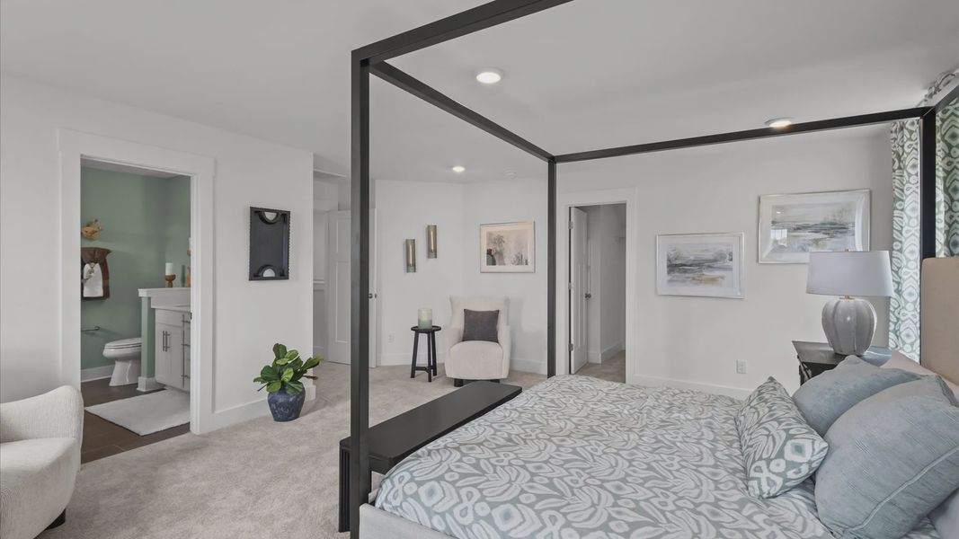 DRB Homes' Woodglen offering a serene primary suite with plush carpeted flooring in Piedmont, SC