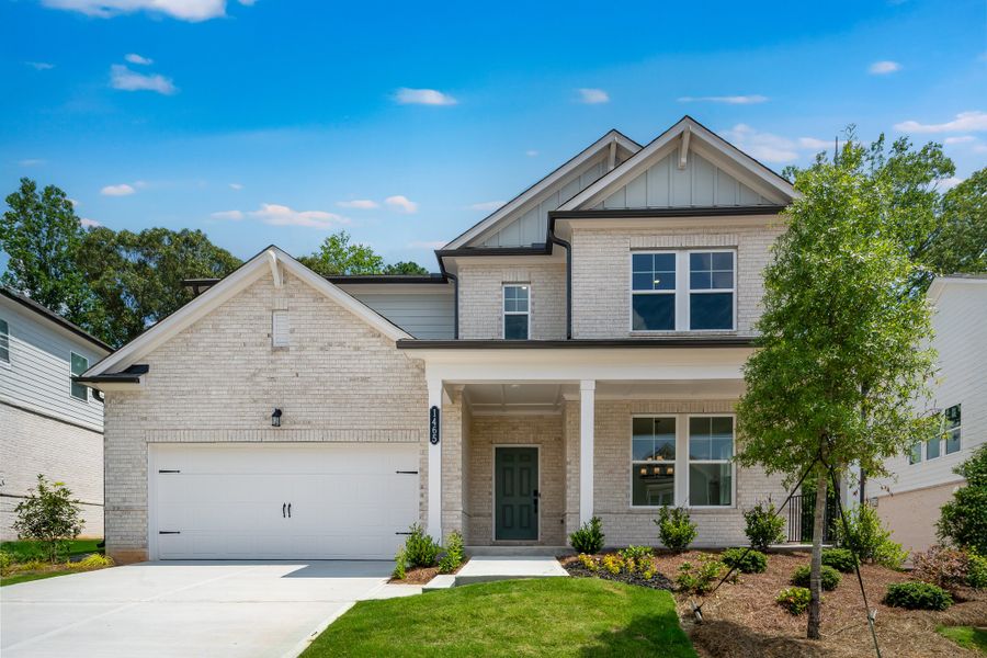 Front exterior of a home in the Dreycott community, located in Lawrenceville, GA (Image 1).