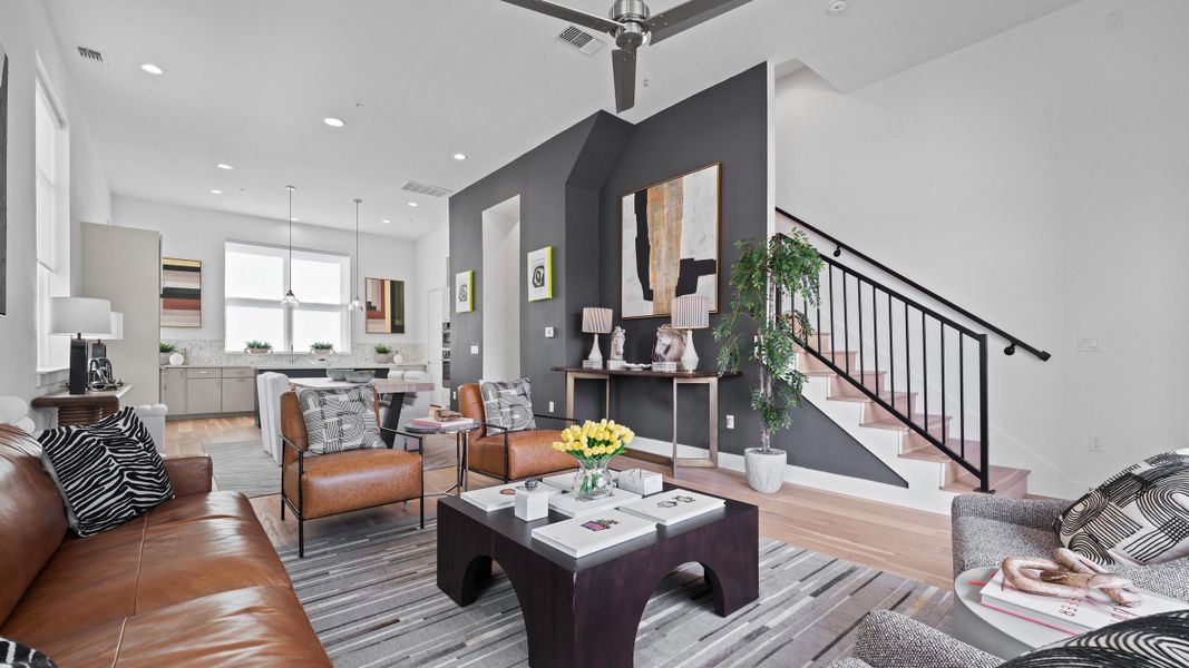 Furnished interior in a model home at MUELLER EIGHT LIVE WORK COLLECTION in Austin (Image 9). Furnished interior in a model home at MUELLER EIGHT LIVE WORK COLLECTION in Austin (Image 9).