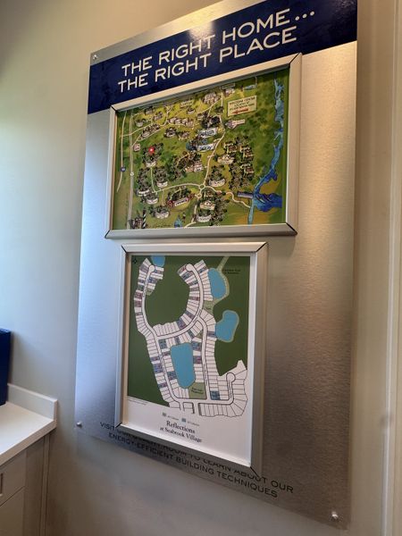 A detailed community map in a sales office, showcasing the layout of Reflections at Seabrook Village in Ponte Vedra Beach, FL.