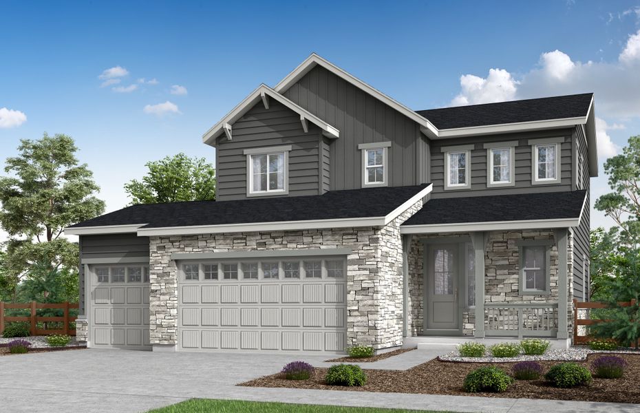 Front exterior of a home in the Prelude at The Aurora Highlands community, located in Aurora, CO (Image 6). Front exterior of a home in the Prelude at The Aurora Highlands community, located in Aurora, CO (Image 6).