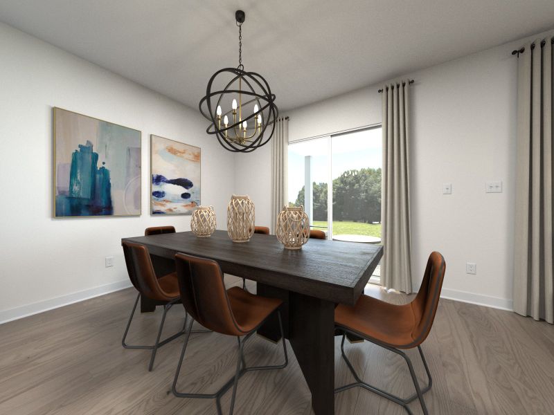 The open-concept floorplan allows for an easy flow between the kitchen and dining areas.