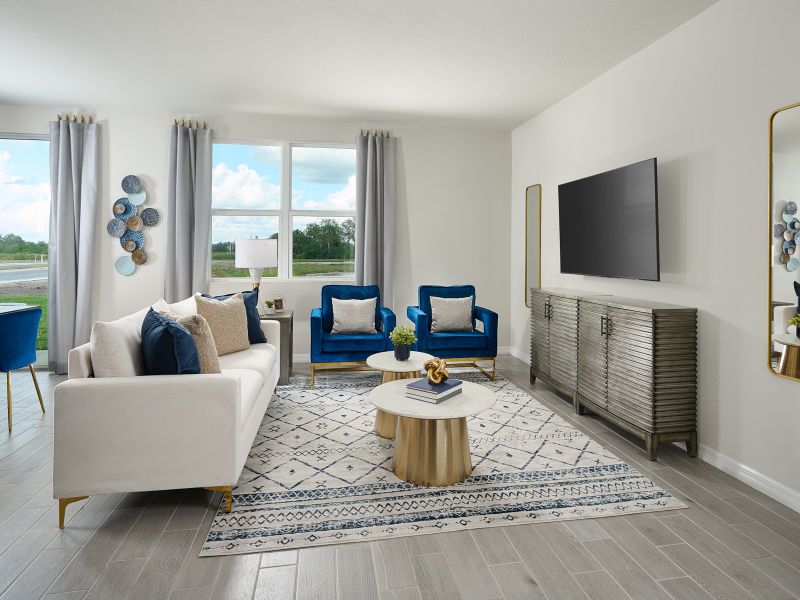 Great Room of the Hibiscus plan modeled at Summerwoods.