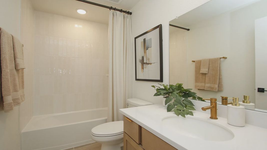 Immerse in luxury with sleek gold fixtures, refined wood accents, and contemporary design in Cielo.