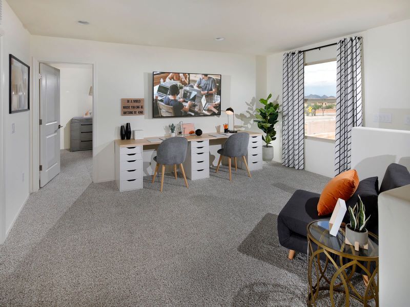 Comfortably work from home in the spacious loft. Comfortably work from home in the spacious loft.