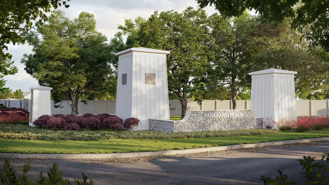 Entrance to the Parkland Place community in Pace, FL, featuring signage and landscaping (Image 1). Entrance to the Parkland Place community in Pace, FL, featuring signage and landscaping (Image 1).
