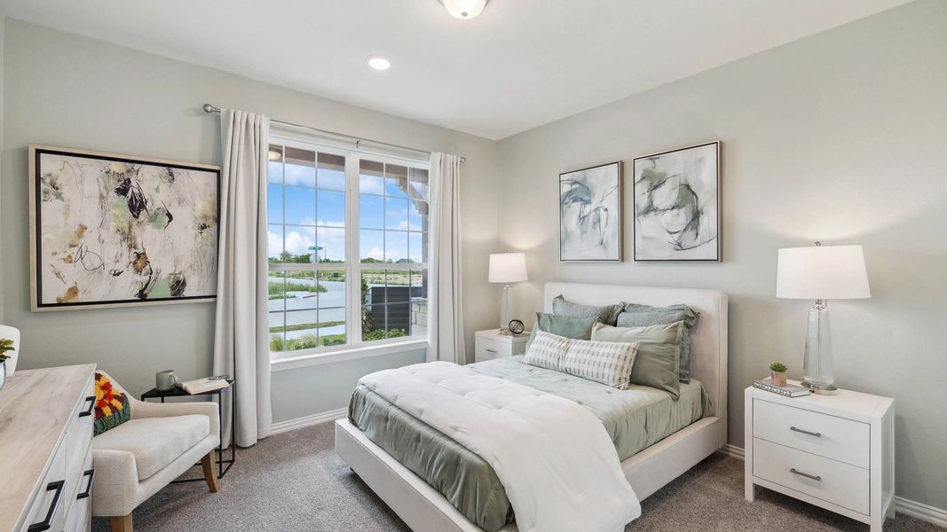 Luxurious bedroom features expansive window, plush textiles, and fine art. Hulen Trails location. Luxurious bedroom features expansive window, plush textiles, and fine art. Hulen Trails location.