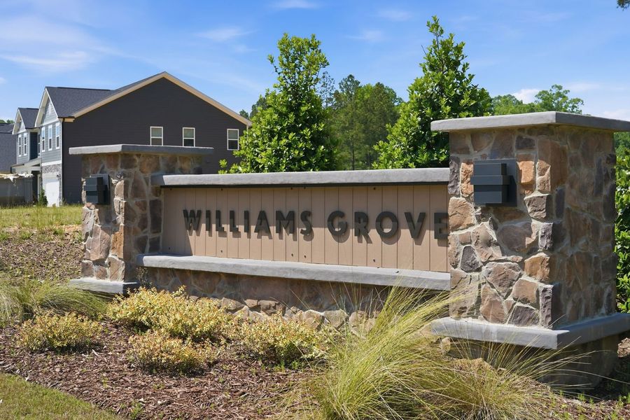 Entrance to the Williams Grove community in Apex, NC, featuring signage and landscaping (Image 2). Entrance to the Williams Grove community in Apex, NC, featuring signage and landscaping (Image 2).