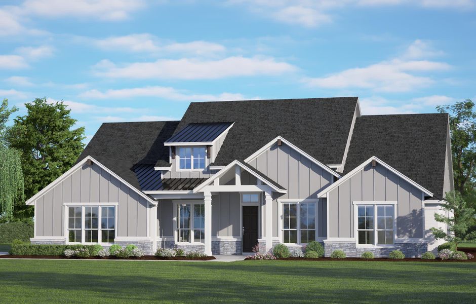 Elevation D with Stone | Concept 3441 at The Meadows in Gunter, TX by Landsea Homes