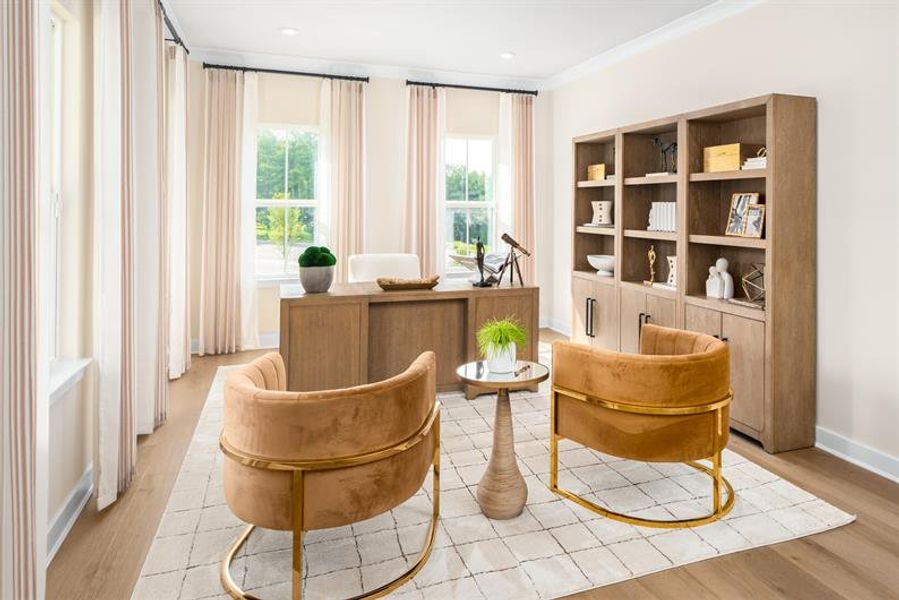 Flex spaces on the main level offer room for work, play, hobbies, or quiet time.