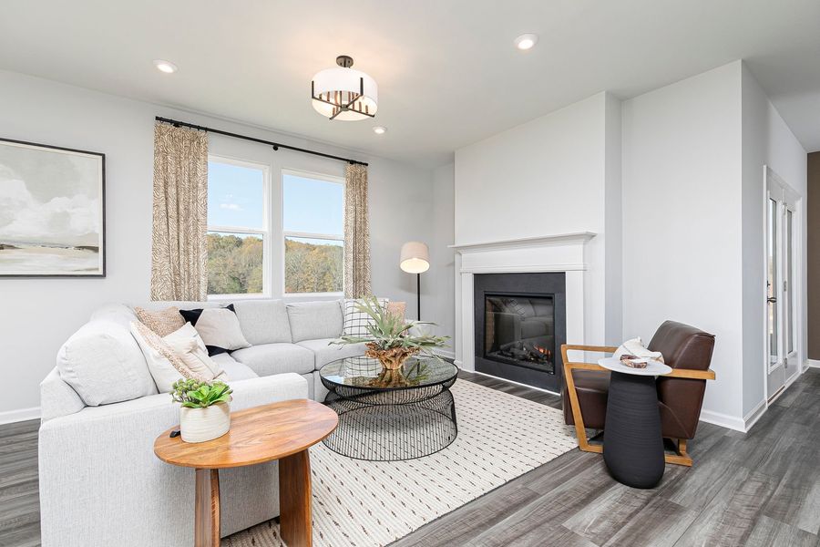 family room with fireplace